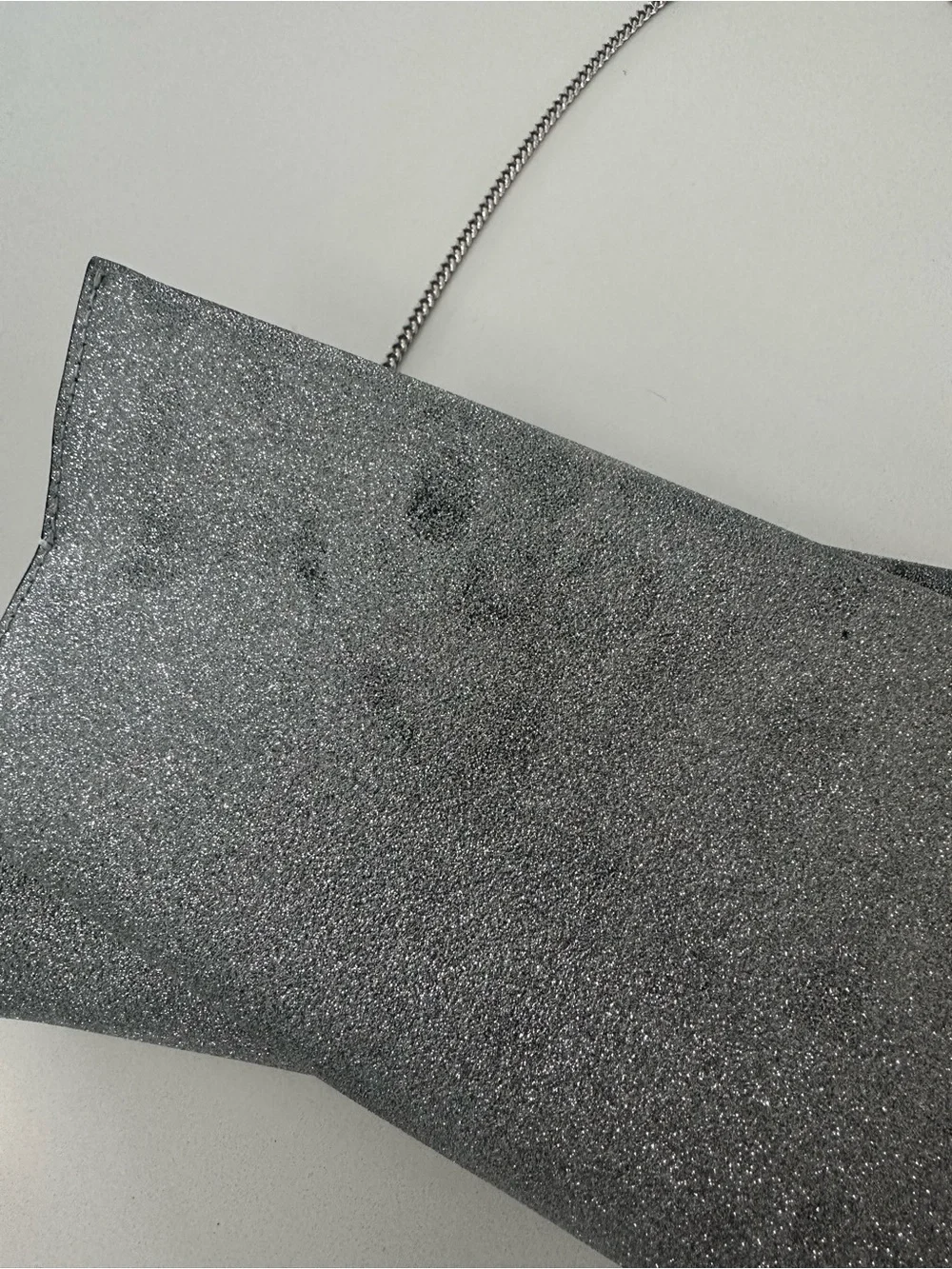 Christian Louboutin Silver Glitter Envelope Clutch with Chain